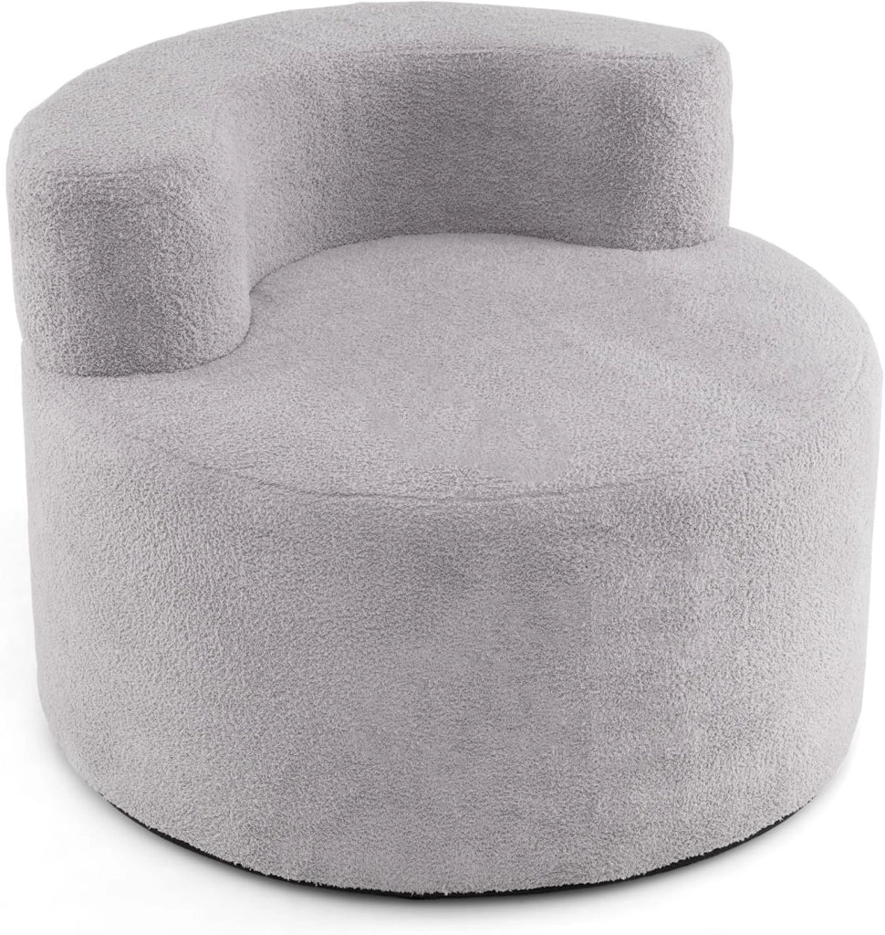 Poltrona Pouf a Sacco, Divano da Pavimento a Forma di Luna con Morbido Tessuto, Spugna ad Alta Resilienza e Schienale Curvo, Divano Rotondo per Salotto, Camera da Letto e Soggiorno (Grigio)