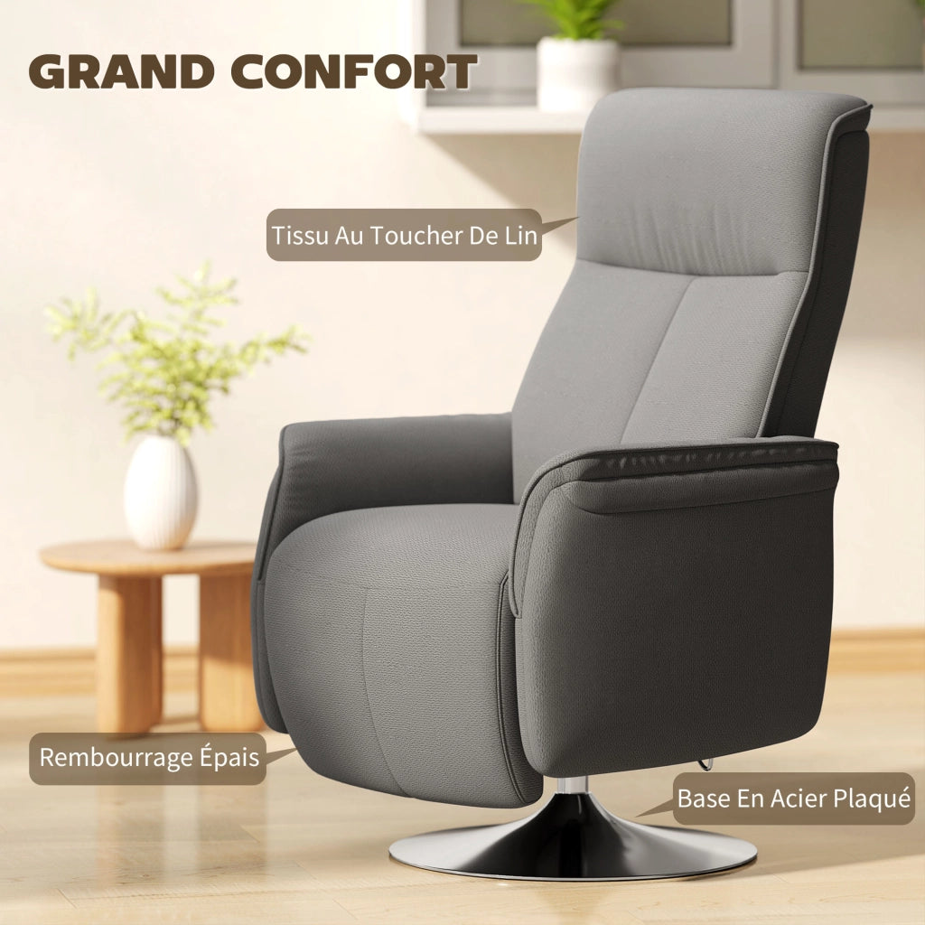 Poltrona relax massaggiante reclinabile girevole ¨C zephmum ¨C grigio 68,5x77x117 cm