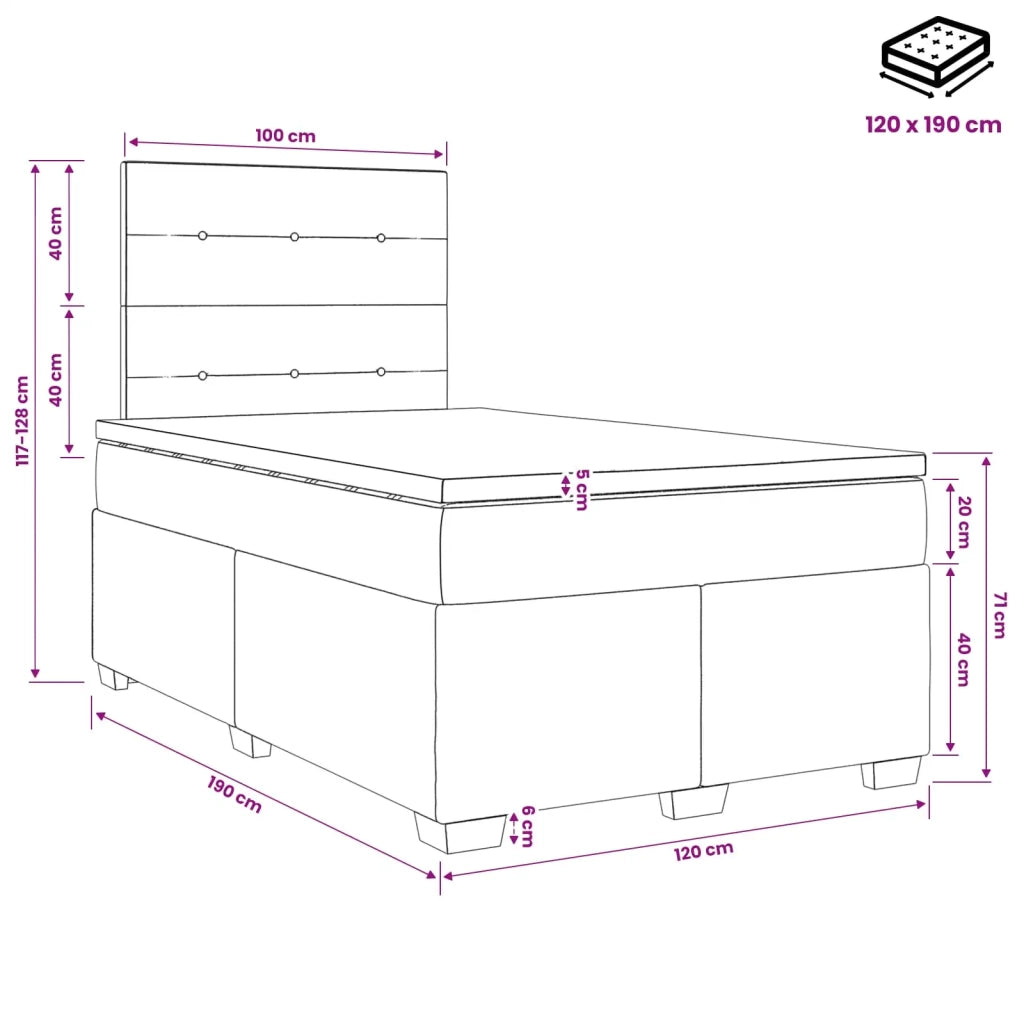 Letto box spring con materasso Tortora 120 x 190 cm Tessuto 3453364