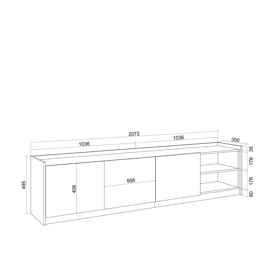 Mobile TV Soggiorno, 207x50x37 cm, Per TV fino a 80", Mobile Soggiorno, Rovere e nero