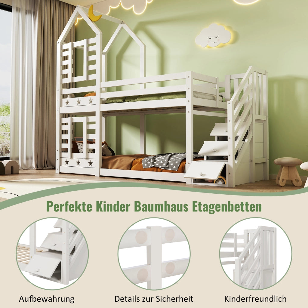 Letto a castello con funzione letto e contenitore in legno 90x200 cm