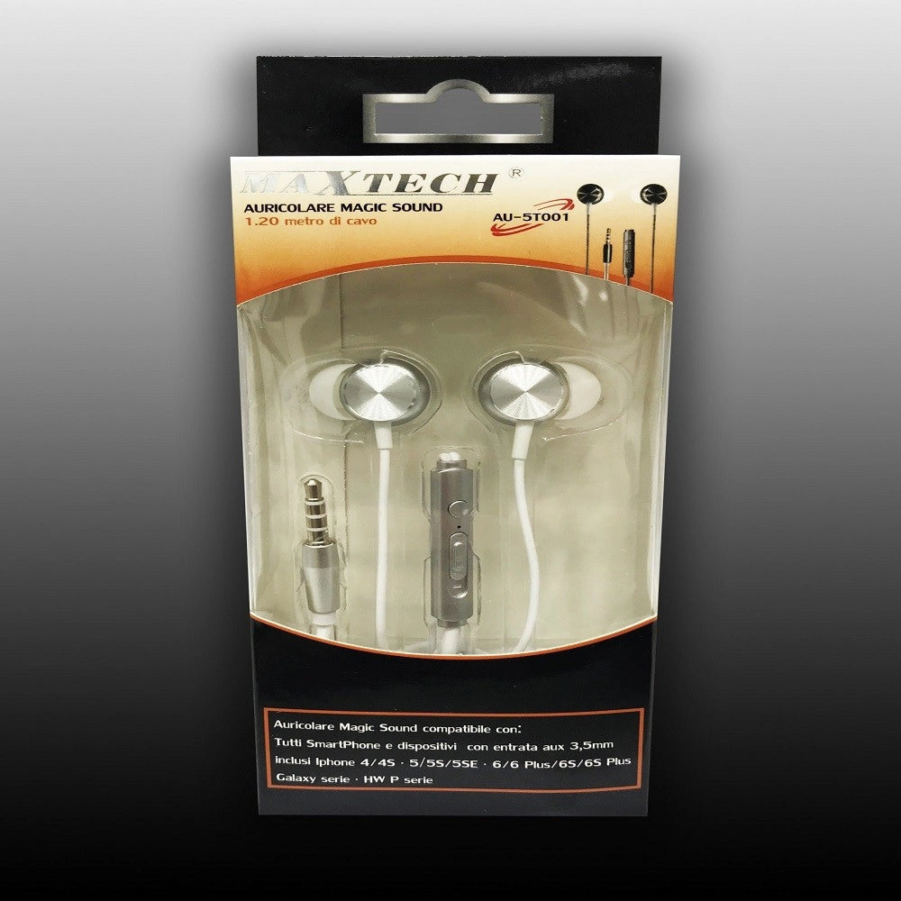Trade Shop - Auricolari Cuffie Per Smartphone Cellulari Con Filo Audio Microfono Maxtech Au-5t001 -