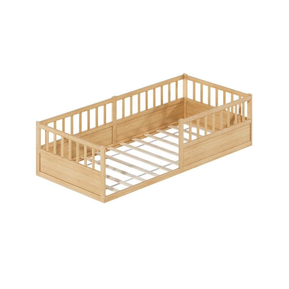 Letto Montessori Singolo in Legno di Pino ¨C MINIMAL ¨C 90x200, con Rete a Doghe e Sponda