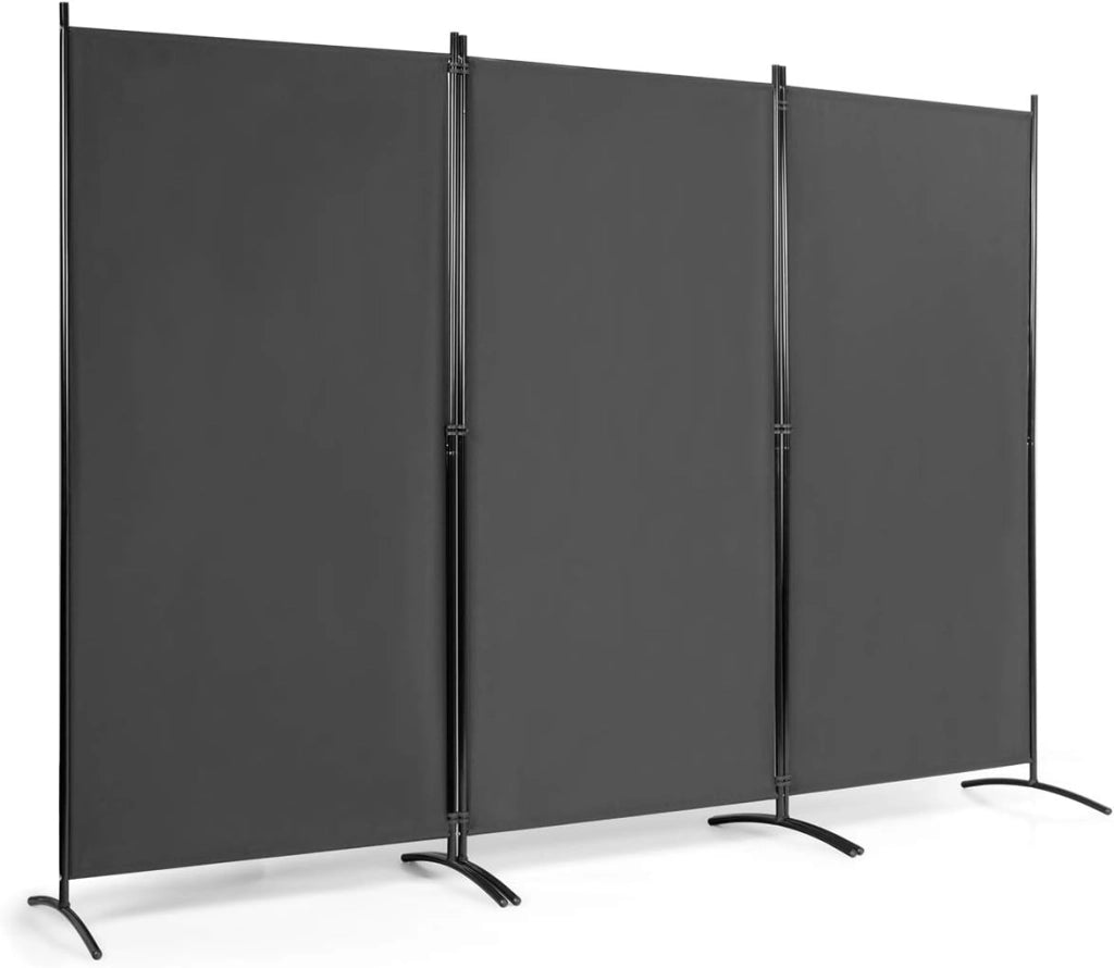 Paravento da Interno in Metallo, Separé Divisorio Interno Pieghevole con Piedini Stabili, Pannelli Divisori per Interni per Casa e Ufficio, 260 x 183cm, 3 Pannelli, Grigio