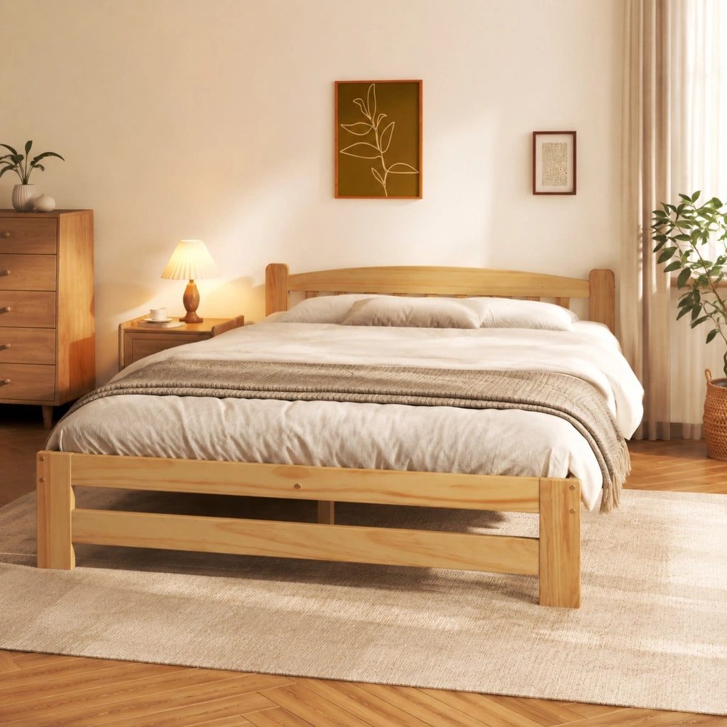 Letto matrimoniale in legno massello di pino naturale 140 x 200 cm