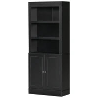 Credenza Cucina in Legno con Ripiani e Armadietto 2 Ante con Mensole Regolabili, 74.6x35.5x182.5cm