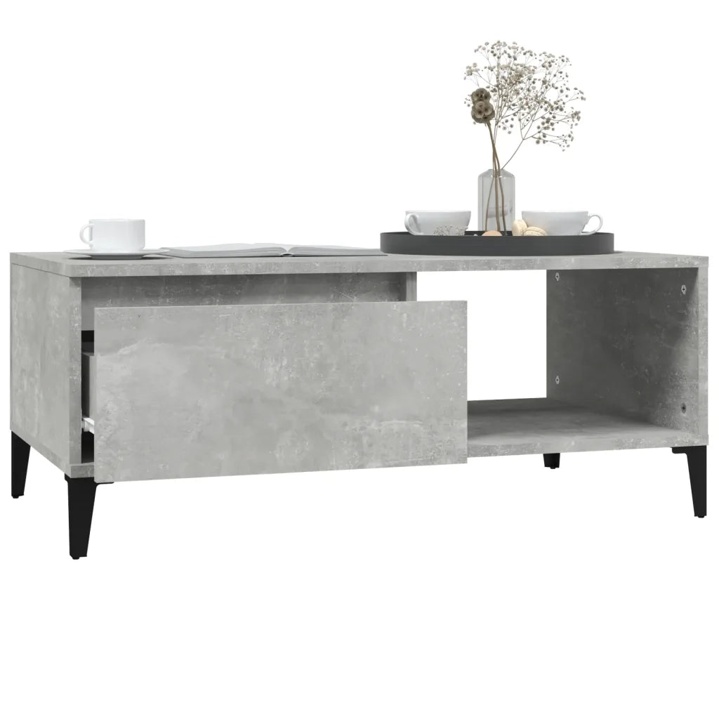 Tavolino Salotto Grigio Cemento 90x50x36,5 cm Legno Multistrato 821056
