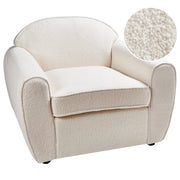 Poltrona Moderna da Soggiorno con Rivestimento in Tessuto Bouclé Beige Chiaro Schienale Imbottito e Cuscino Spesso