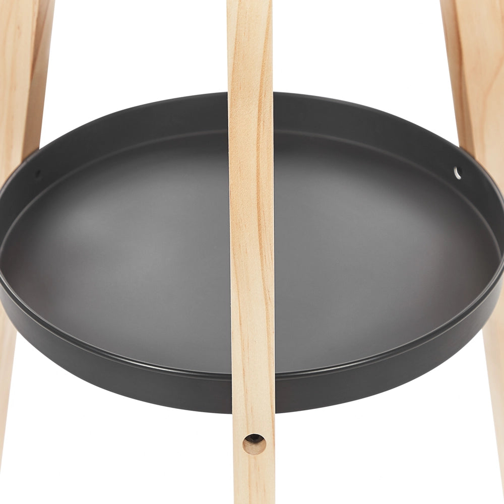 Lampada da Terra Treppiede Lino Bianco Paralume Rotondo Gambe Legno Chiaro 148 cm Moderna