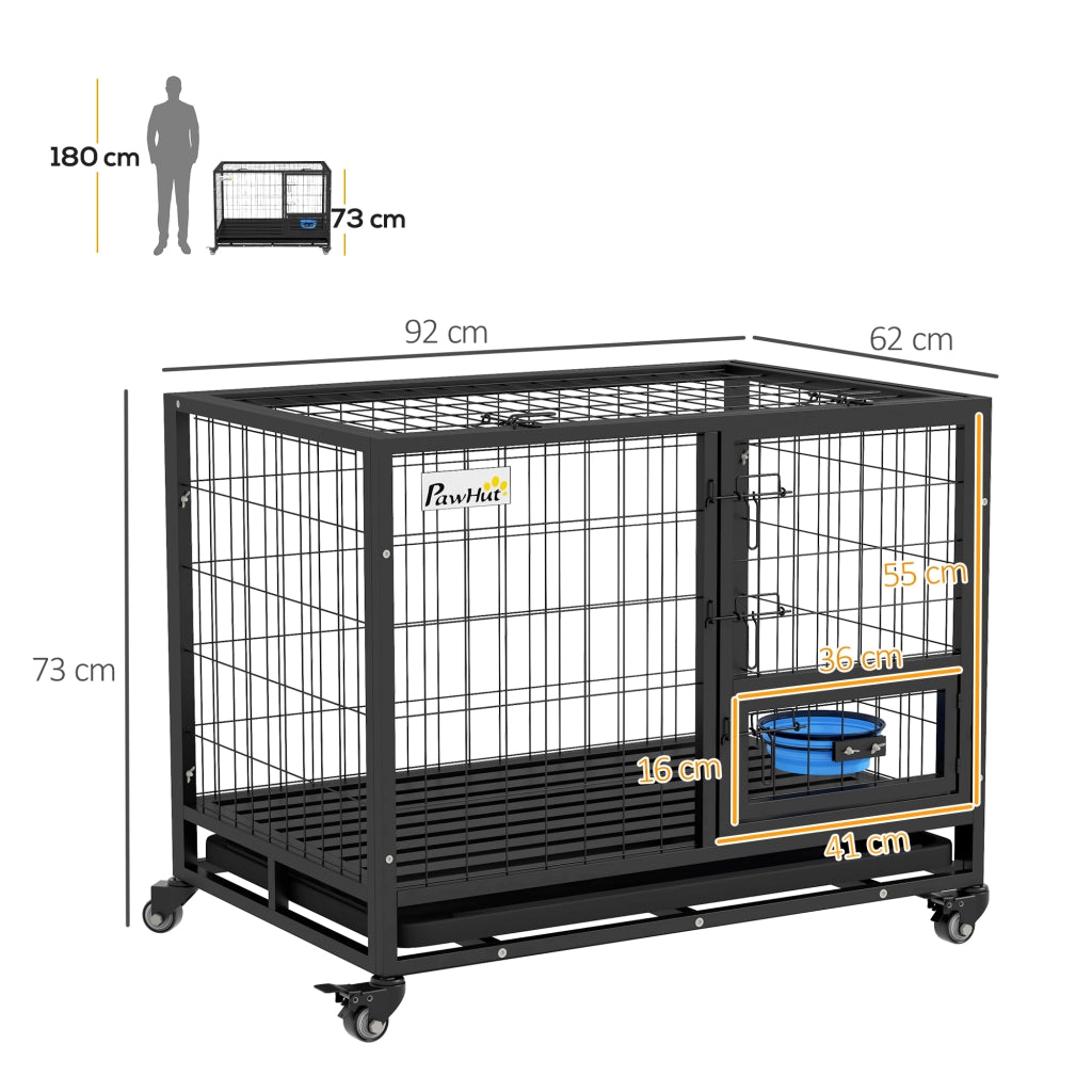 Gabbia per Cani con Ciotola e Vassoio Estraibile ¨C zephmum ¨C 92x62x73 cm Nero