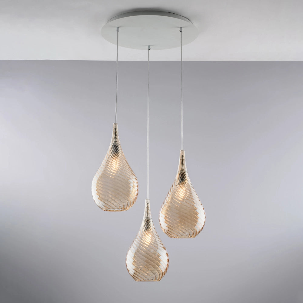 Lampadario Moderno Pluvia Metallo Ambra 3 Luci E27