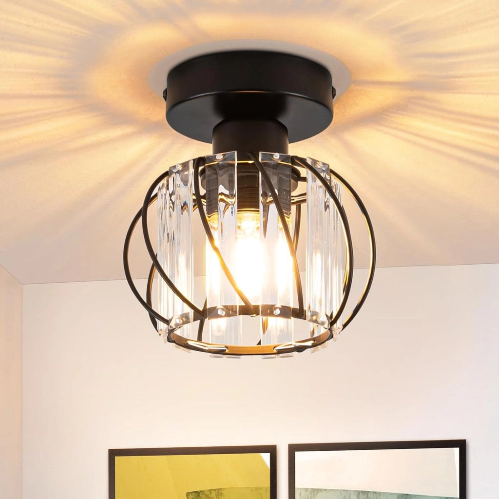 ZMH Lampada da soffitto plafoniera moderna cristallo nero E27 illuminazione vintage per interni