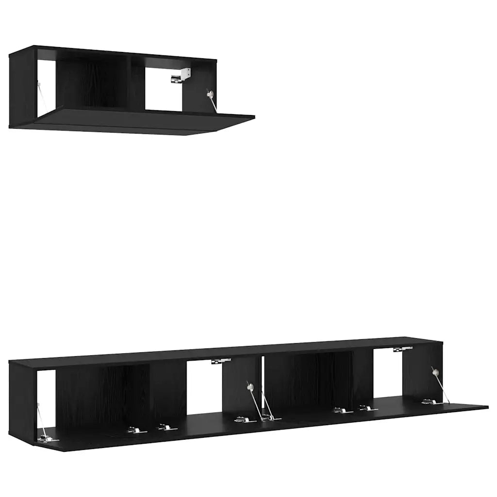 Set mobile TV 3 pz-Set di 3 Credenza per TV Rovere Nero Legno multistrato 980454