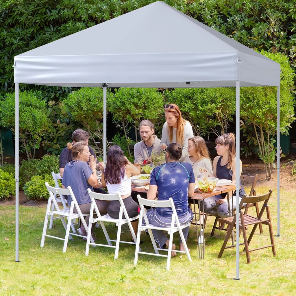 Gazebo Pop-up da Esterno 201 x 201 cm, Gazebo Regolabile in Altezza con Borsa da Trasporto, 8 Picchetti e 4 Corde Antivento, Tenda Pieghevole Portatile per Giardino (Bianco)