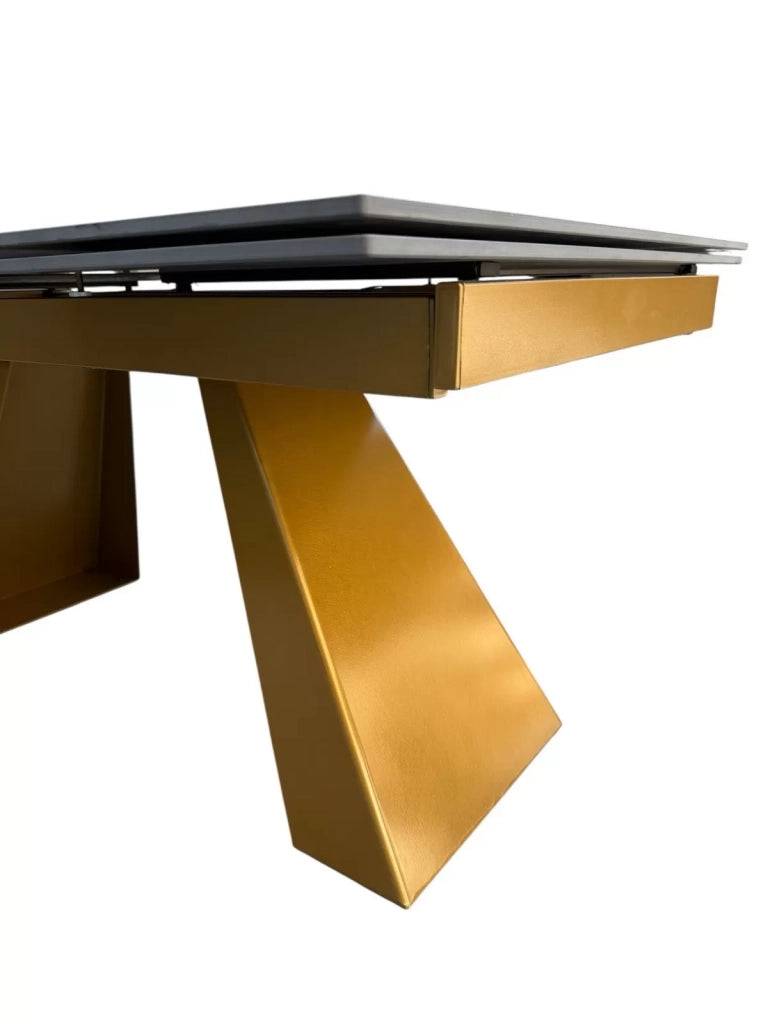 Tavolo moderno allungabile piano nero effetto marmo gambe oro 160x90x78 - Mobili 2G