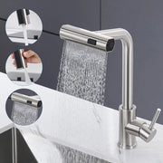 Cranio a spina di coccodrillo per cucina, con 3 posizioni, alta pressione, in acciaio inossidabile lucidato, miscelatore 360° girevole per lavabo, tipo waterval.