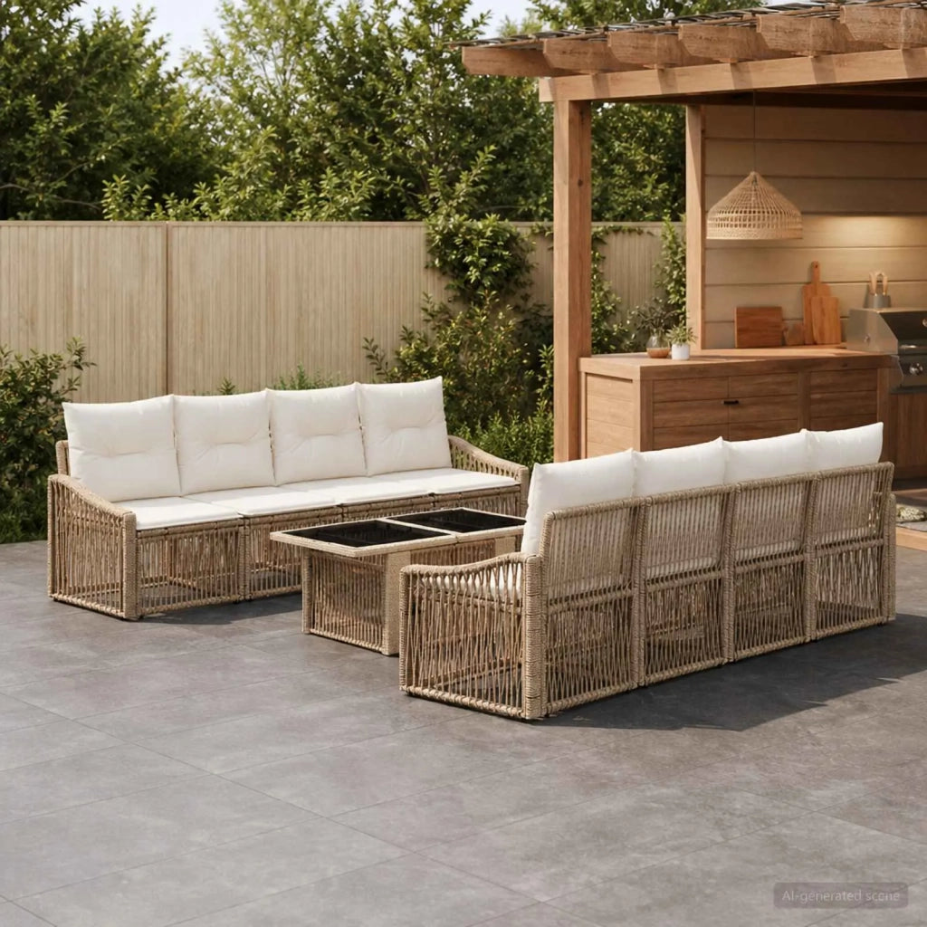 Set Divano da Giardino 9 pz Beige e Bianco Crema polyrattan 3437220
