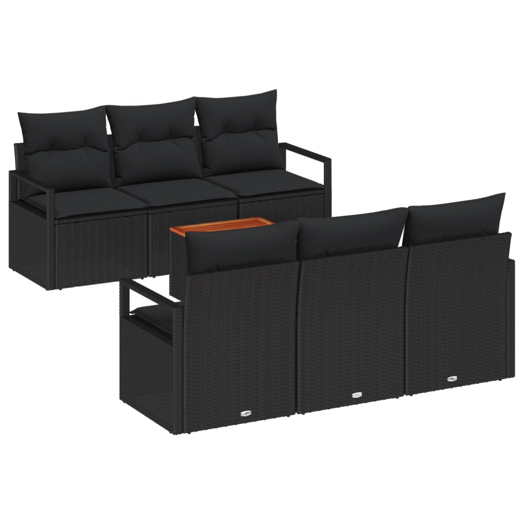 Set di Divani da Giardino  7 Pezzi con Cuscini Nero Polyrattan Acacia