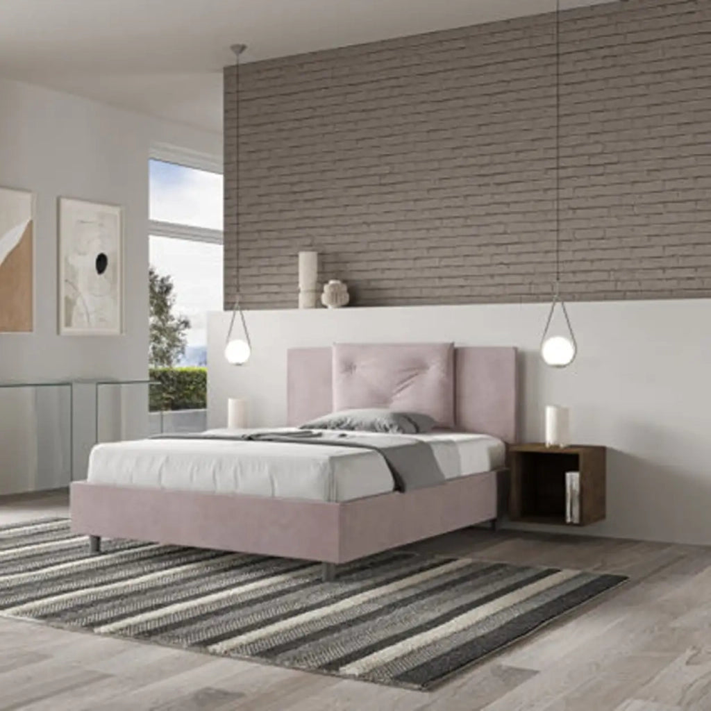 Letto matrimoniale francese senza rete imbottito 140x200 microfibra glicine Appia