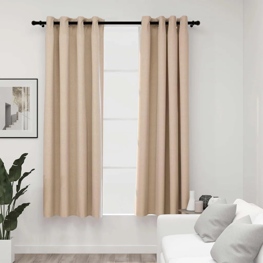 Tende Oscuranti Effetto Lino con Occhielli 2 pz Beige 140x175cm cod mxl 57983