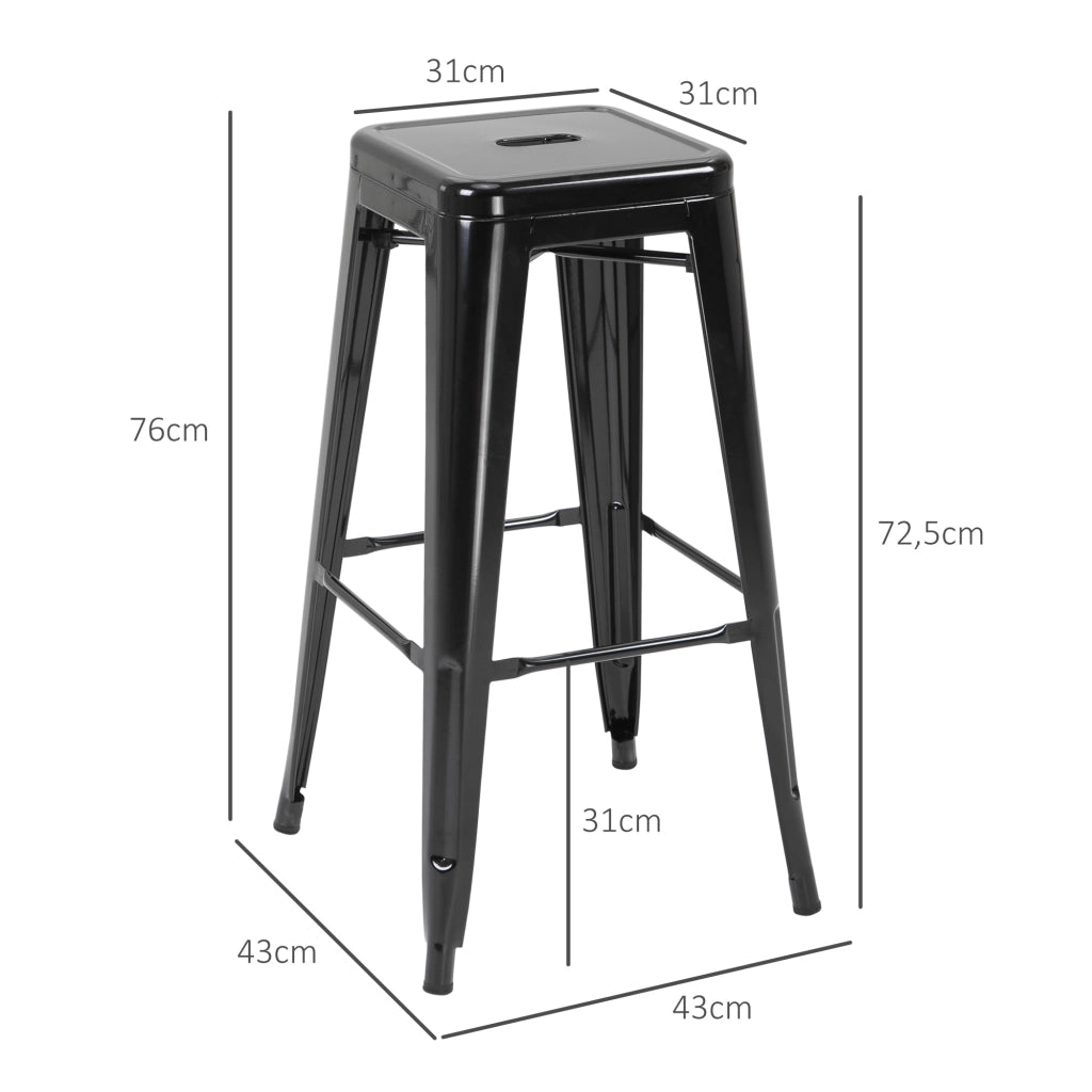 Sgabello da Bar Industriale Retr¨° con Poggiapiedi ¨C zephmum ¨C 4 Pezzi, Struttura in Metallo, Colore Nero, Altezza Seduta 76 cm