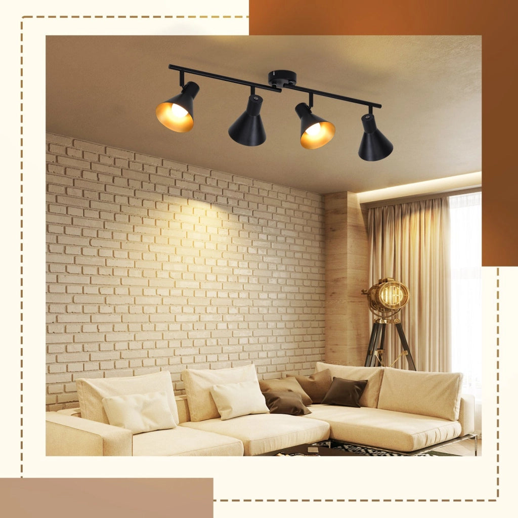 ZMH Faretto da soffitto retrò neri 4 luci E14 metallo 350° girevoli stile industriale 71 cm per soggiorno camera letto