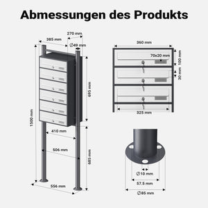 Cassetta postale condominiale autoportante 6 posti antracite/bianco 556 x 270 x 1500 mm 1 modulo