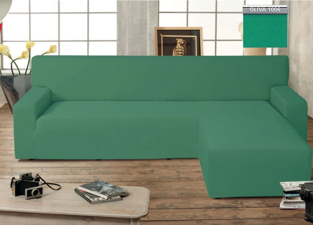 Copridivano Genius Con Penisola Chaise Longue Modello Swing Colore Verde Oliva - Destra - Oliva