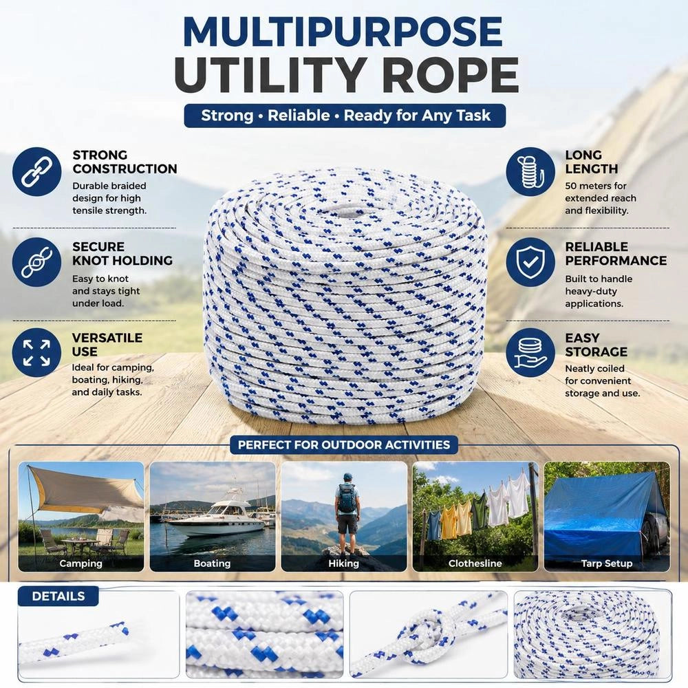Boat Rope, White, 8 Mm, 50 M, Polypropylene