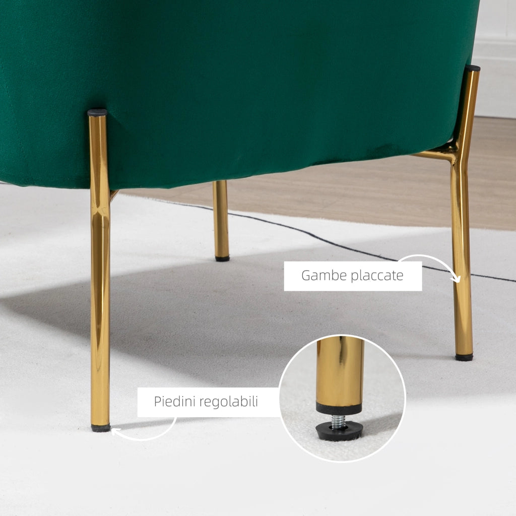Easycomfort Poltrona da Camera da Letto in Tessuto Effetto Velluto con Gambe in Acciaio, 62x69x75 cm, Verde