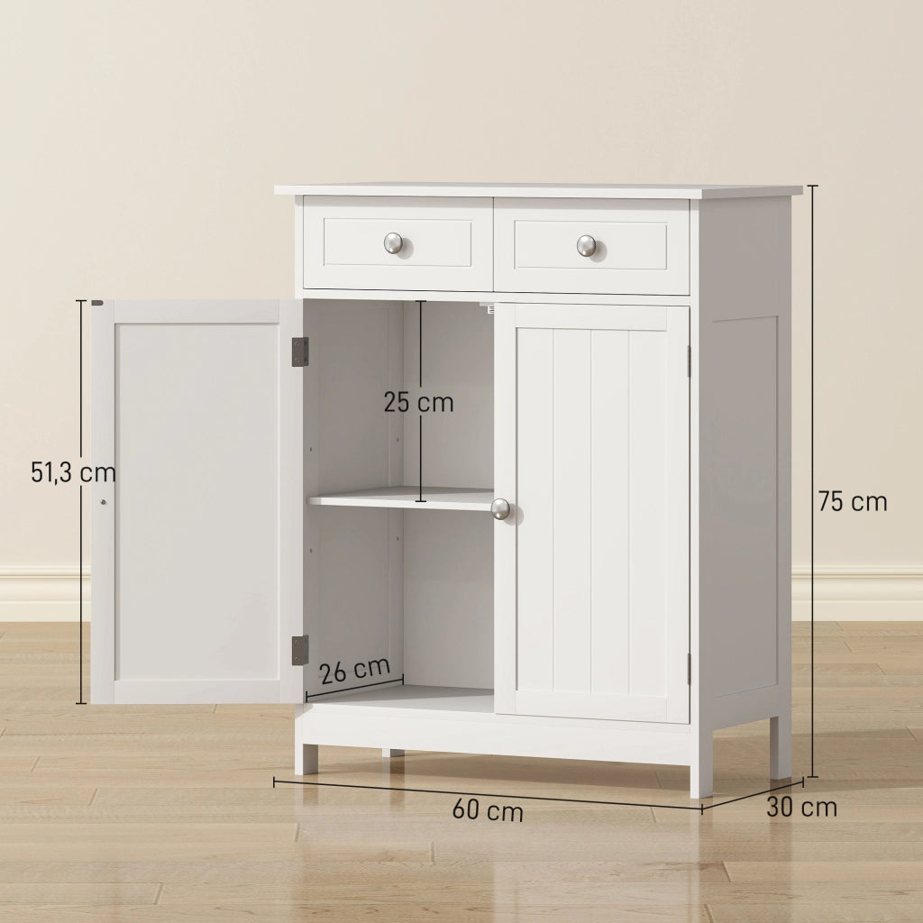 Mobile da bagno con 2 cassetti e ripiano regolabile ¨C zephmum ¨C 60x30x75 cm bianco