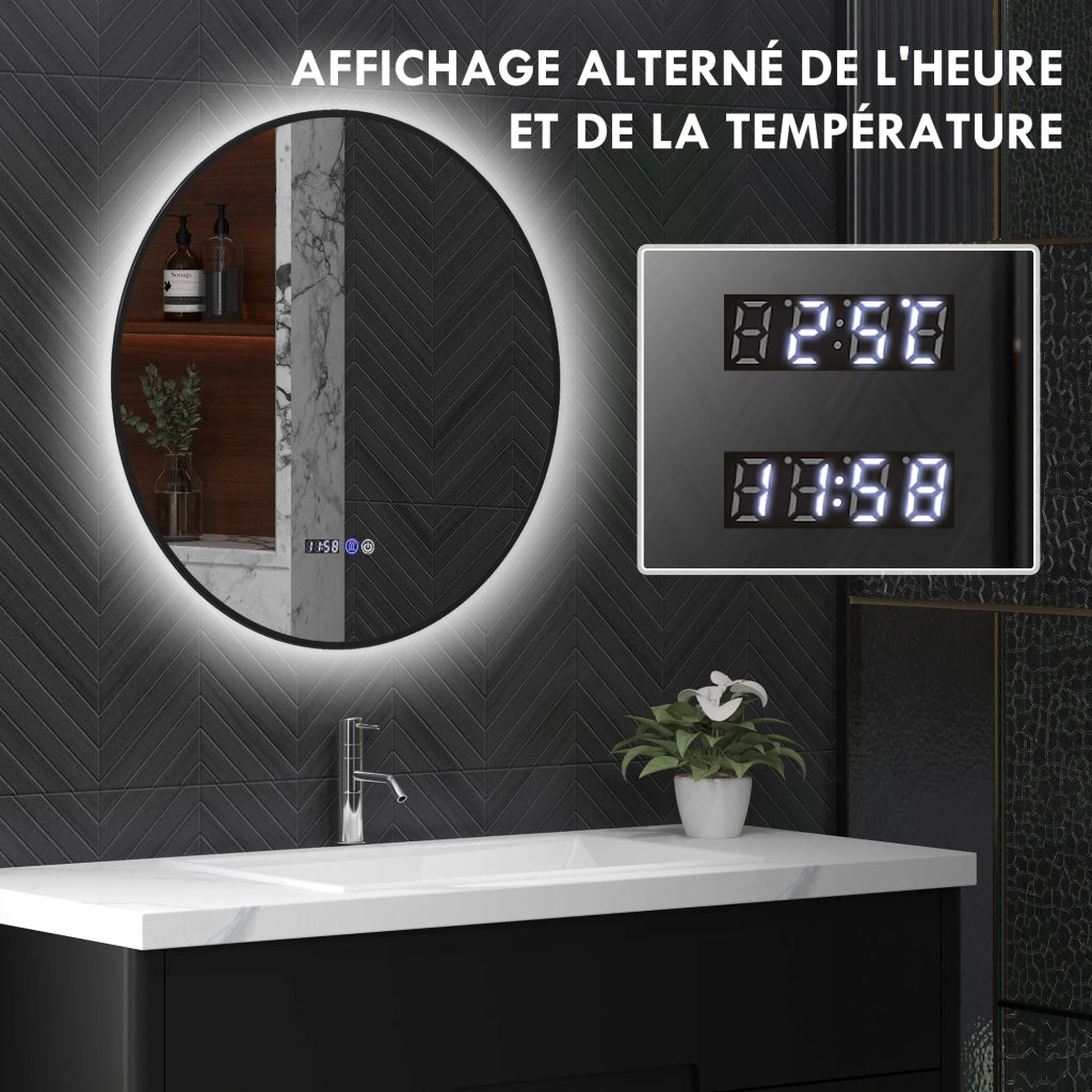 Specchio da Bagno Rotondo con Luce LED ¨C zephmum ¨C Nero, Antifog, Touch