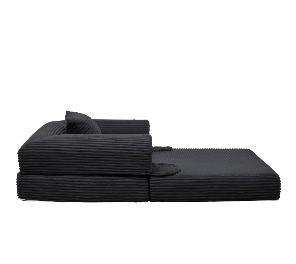 DIVANO LETTO 2 in 1 pieghevole in tessuto corduroy nero con cuscino