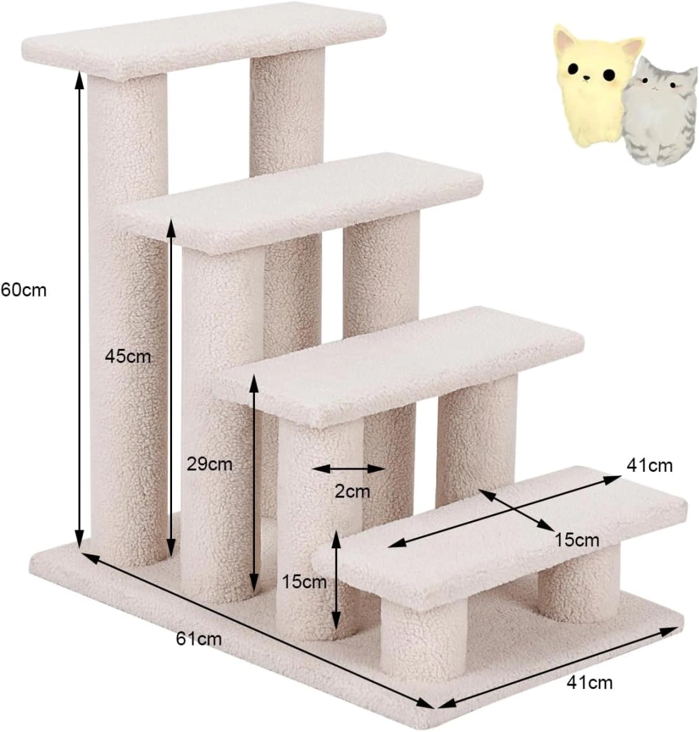 Scala per gatti a 4 livelli, scala per gatti fino a 25 kg, scala per cani, albero da arrampicata per gatti, 61 x 41 x 60 cm (beige)