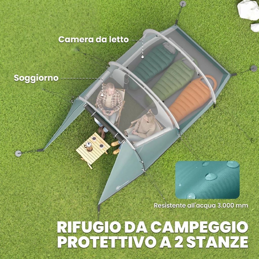 Tenda da Campeggio 3 Posti Impermeabile a Tunnel con Borsa di Trasporto, 460x260x190 cm, Verde