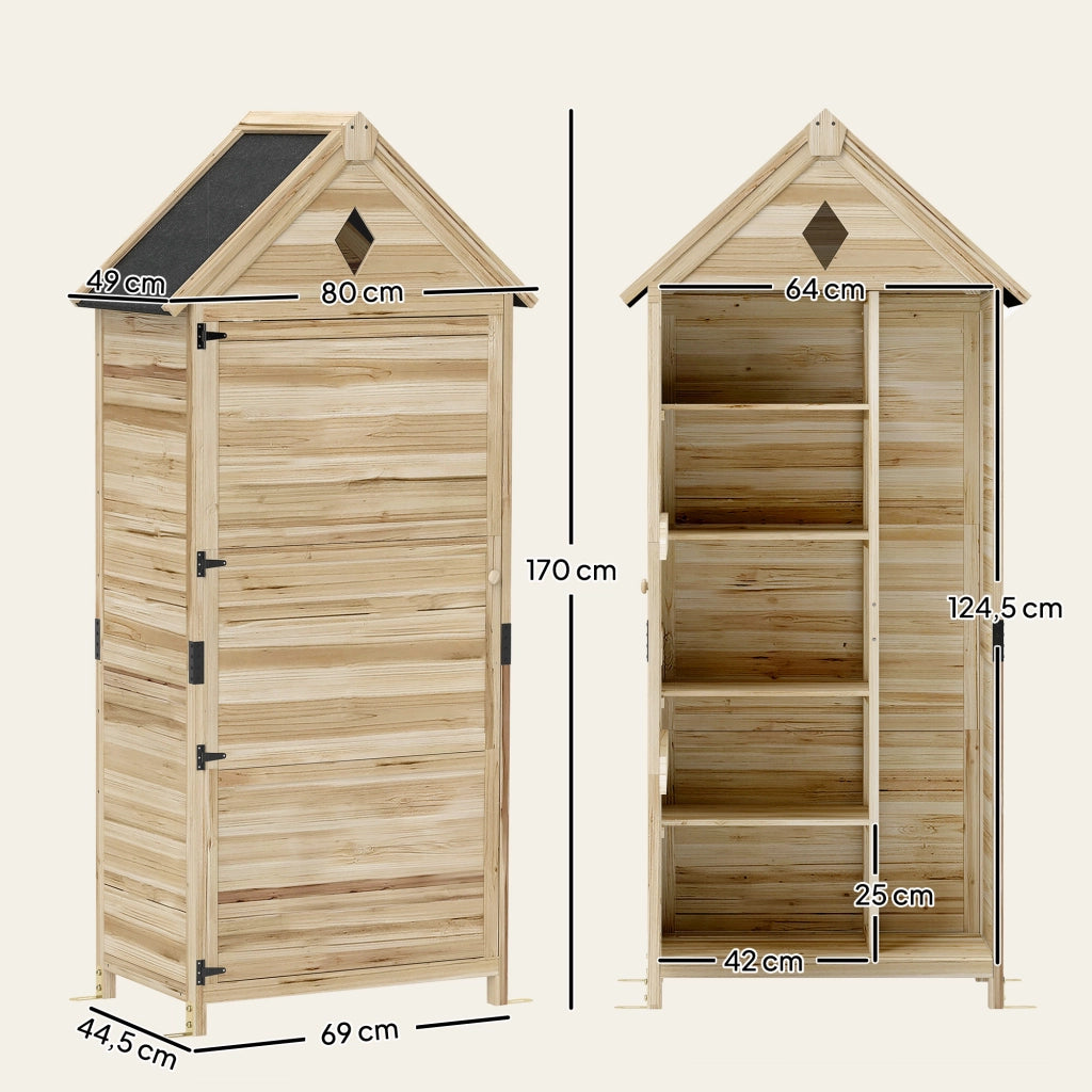 Capanno da giardino con 4 ripiani ¨C zephmum ¨C legno, tetto in asfalto, marrone chiaro, 80x49x170 cm