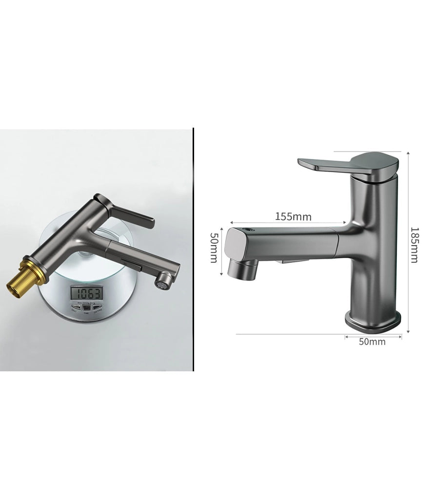 Rubinetto Lavandino Acqua Verticale LH-178 | Rame Massiccio | Estraibile | 2 Modi Acqua | Acqua Verticale per Risciacquo Dentale