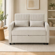 DIVANO LETTO 2 posti Estraibile 166x95 cm Beige in tessuto cotone-lino