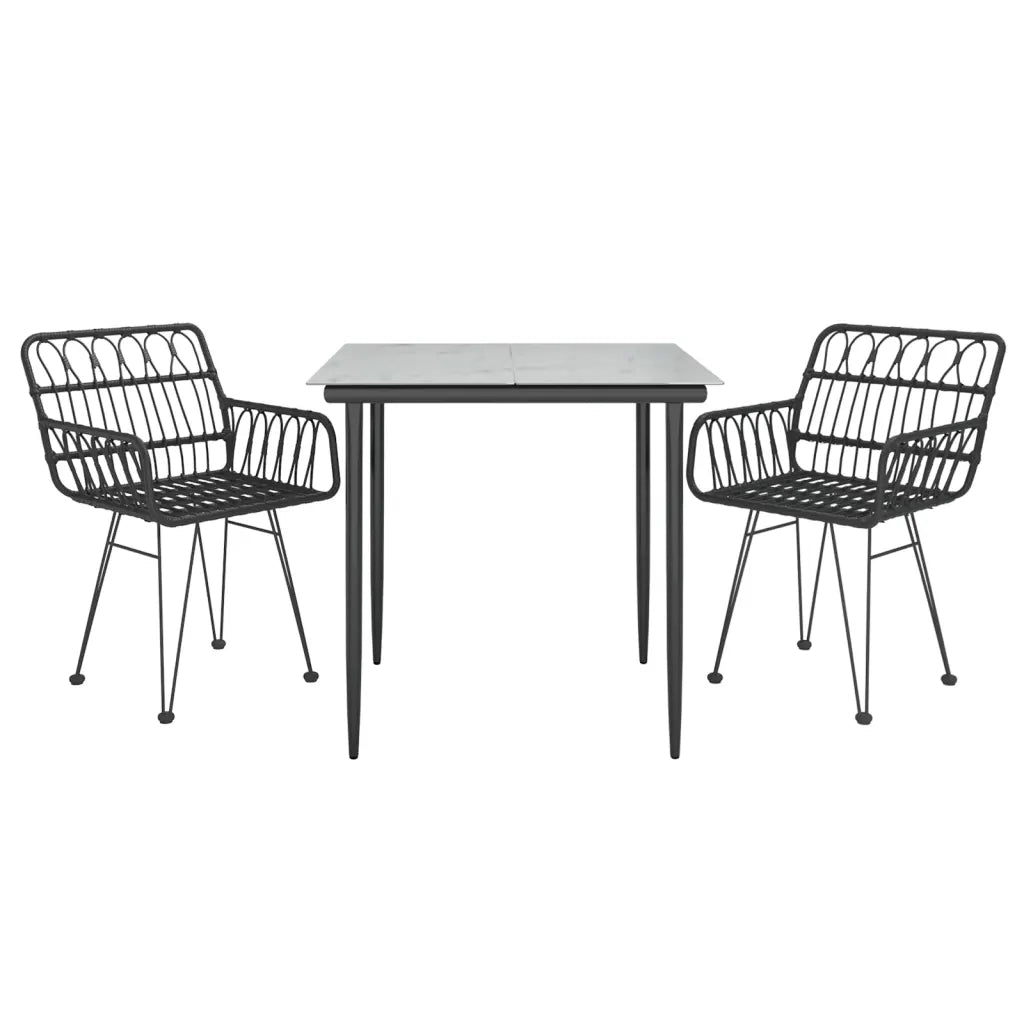 Set da Pranzo da Giardino 3 pz | Set Salotto da Giardino Nero in Polyrattan