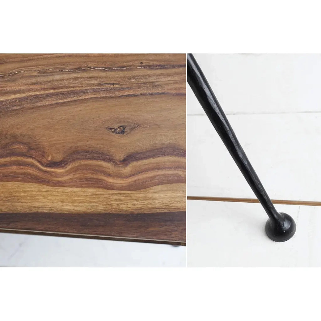 Tavolino basso RETROVA 100 cm in legno di Sheesham verniciato con gambe in metallo nero e spazio di stoccaggio