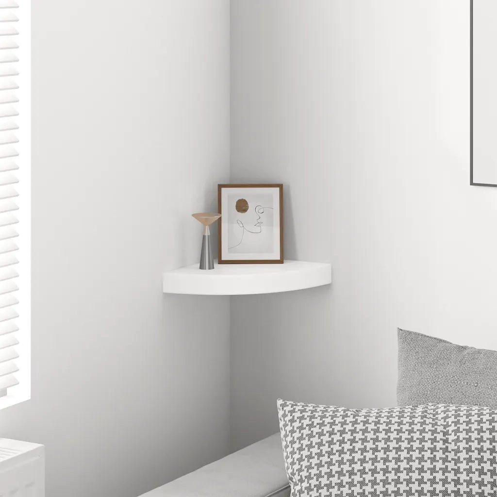 Mensola angolare sospesa bianco lucido 25x25x3,8 cm MDF 323886
