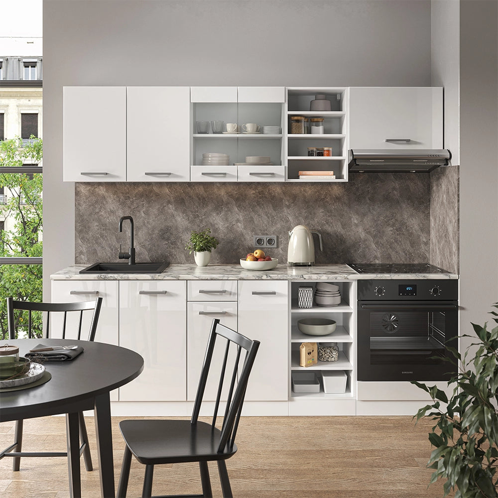 Cucina componibile R-Line Bianco lucido/Bianco 240 cm, PL Antracite Vicco