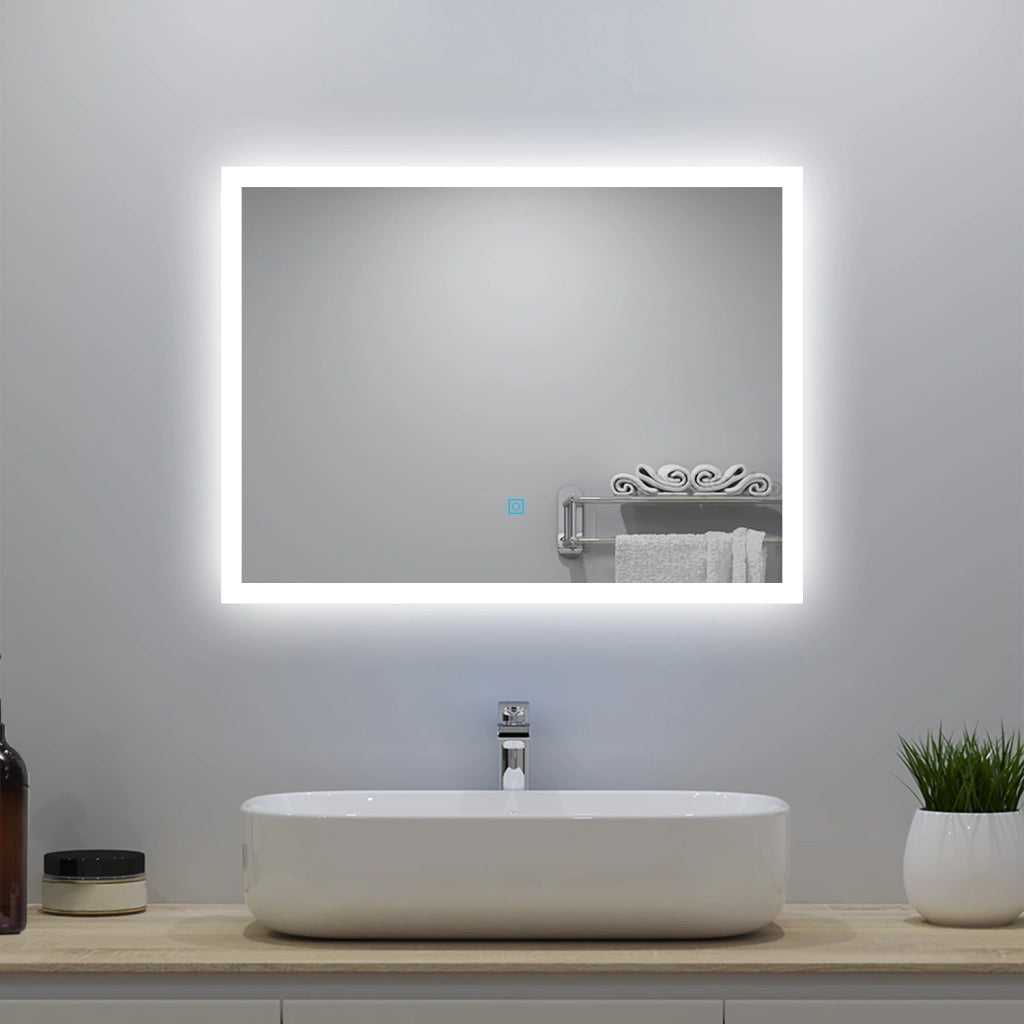 Aica LED Specchio da bagno 90×70 cm + luminosità regolabile a 3 colori + antiappannamento
