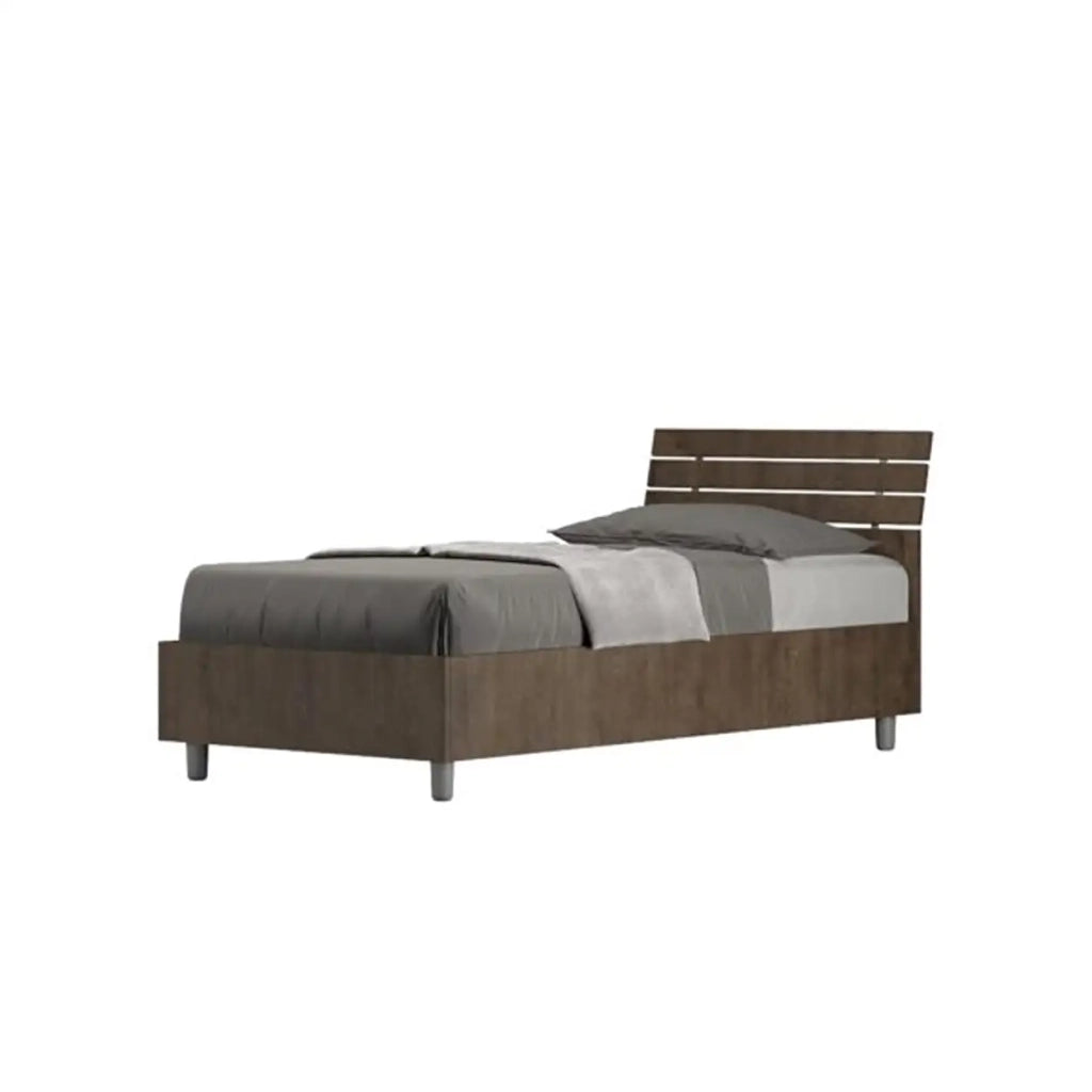 Letto singolo con rete 80x190 testata inclinata con doghe noce Ankel