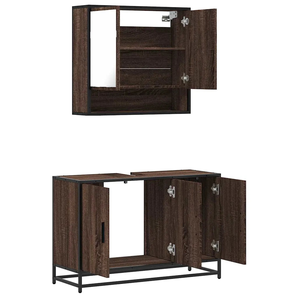 Set Mobili da Bagno 2 pz Rovere Marrone in Legno Multistrato