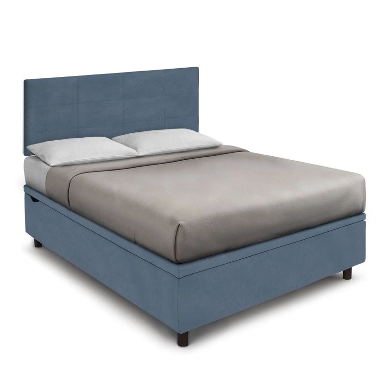 Letto imbottito Letto Matrimoniale alla Francese 140x200 cm Square - Contenitore,Microfibra,Blu