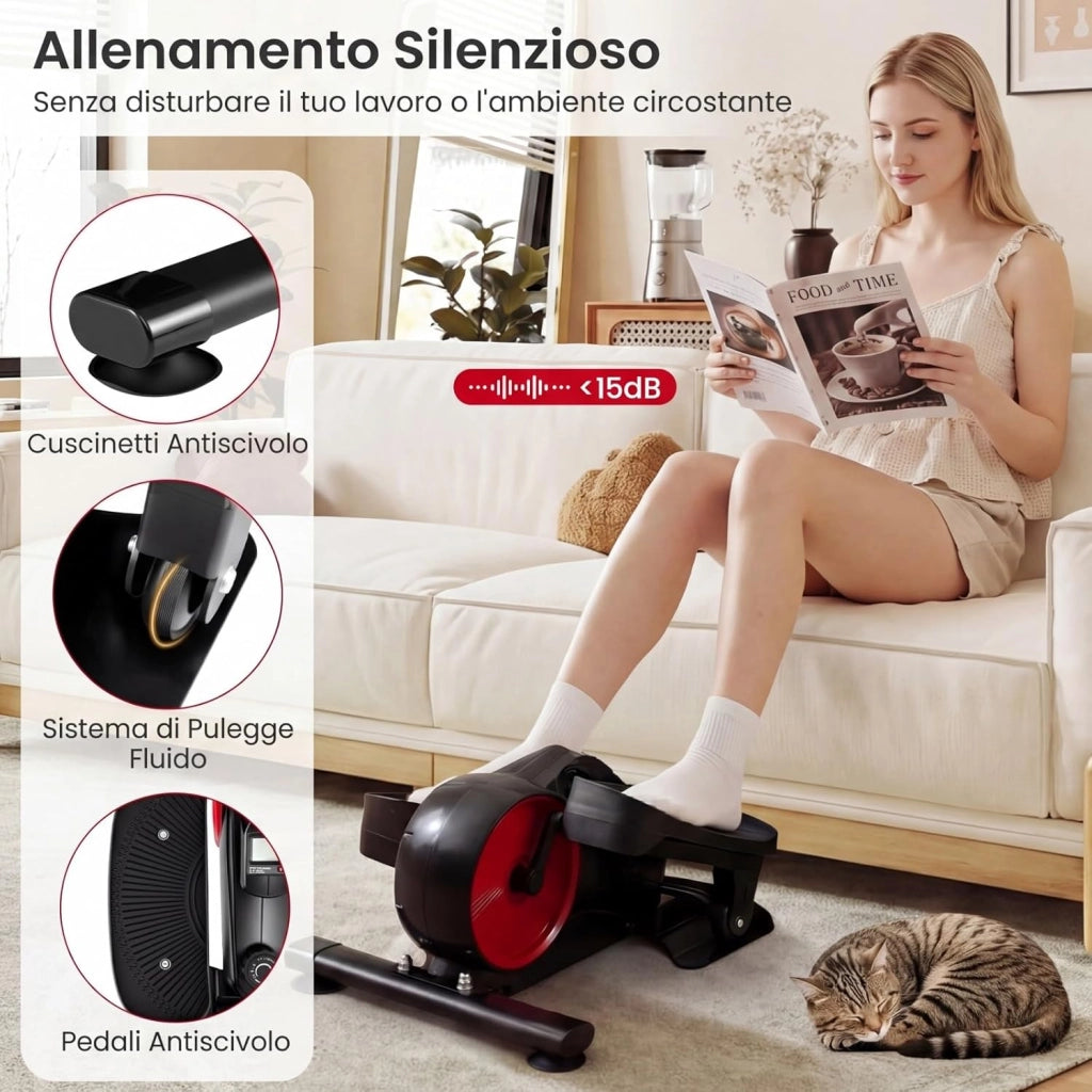 Ellittica sotto Scrivania, Pedaliera Riabilitazione Silenziosa, con Monitor e 8 Livelli di Resistenza Magnetica Regolabili e Display LCD, Mini Ellittica Portatile per Casa e Ufficio