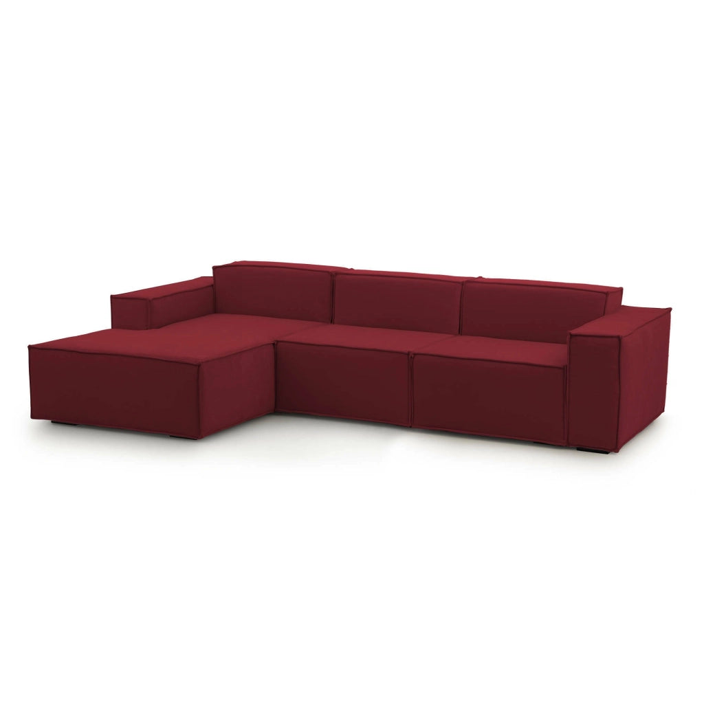 Divano fisso Alganibra, Divano componibile a 3 posti con penisola sinistra, Made in Italy, SofÒ  moderno in tessuto, Cm 300x170h70, Rosso