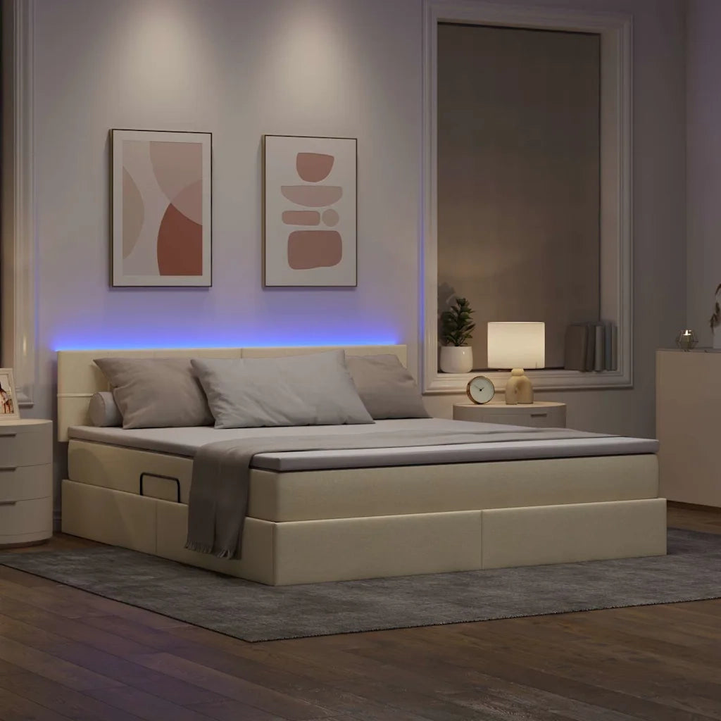 Letto con contenitore e LED con led Crema 160 x 200 cm Tessuto