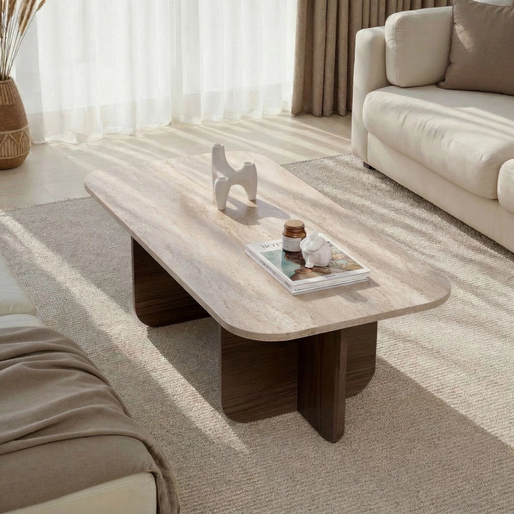 Tavolino in legno "Akira" - 120 x 60 x 41 cm - Travertino